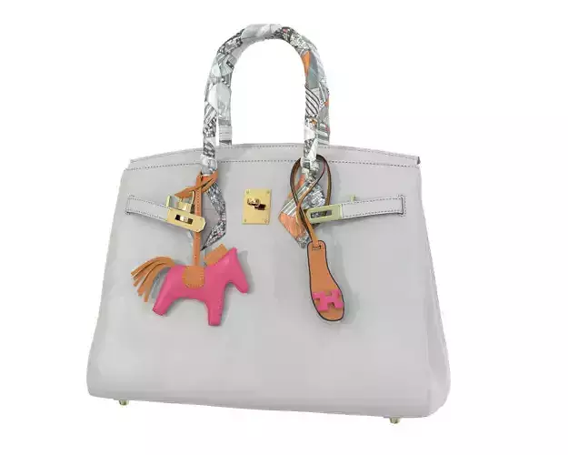 Hermes Birkin Black Cream with accessories Low-poly 3D model