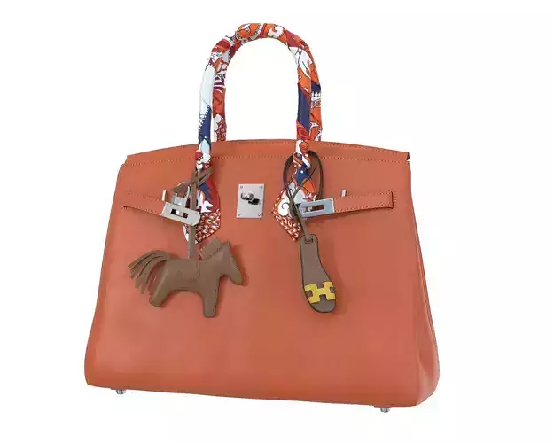 Hermes Birkin Orange Bag with accessories Low-poly 3D model