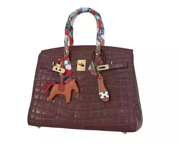 Hermes Birkin Red Crocodile Bag with accessories Low-poly 3D model