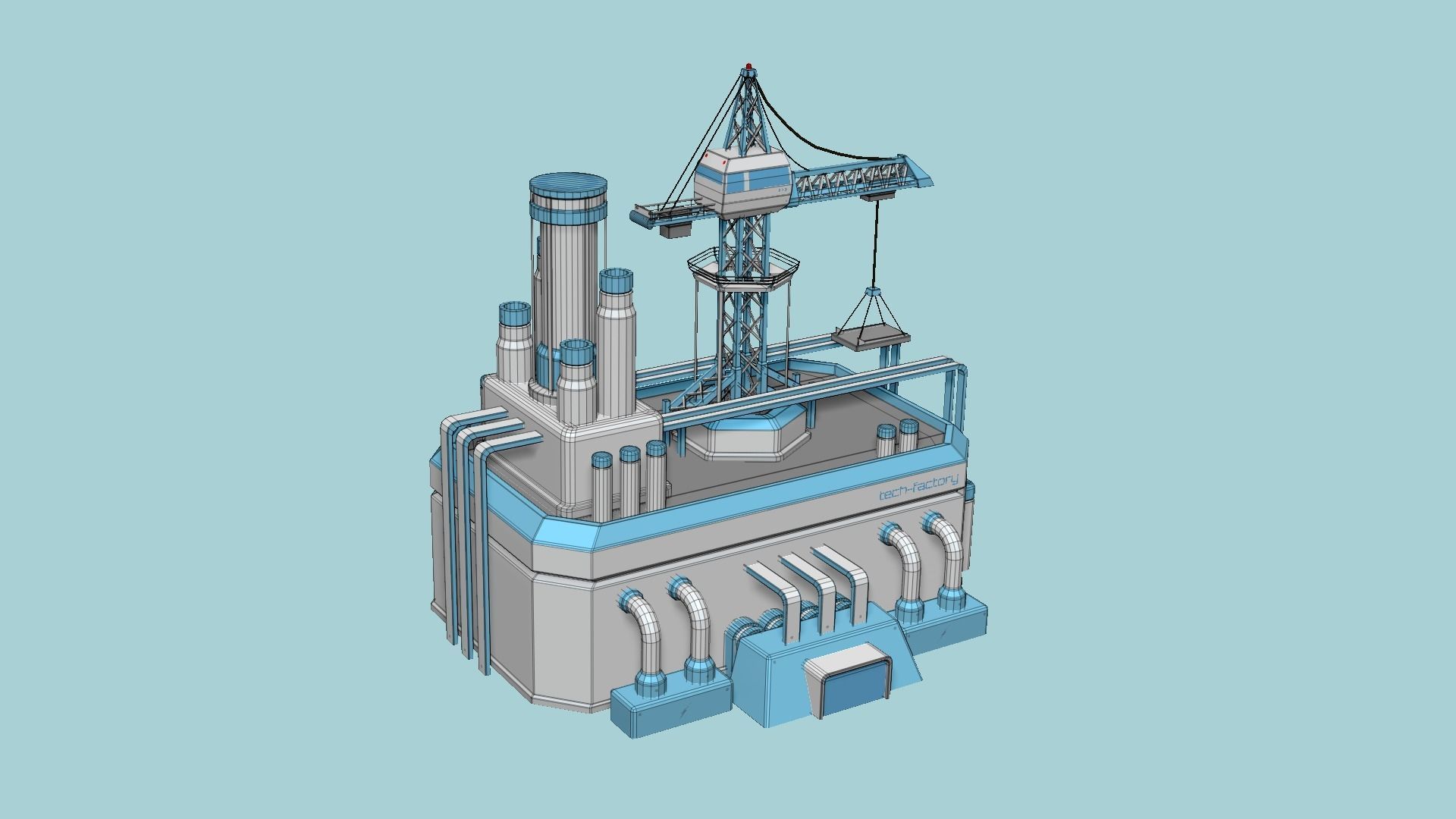 SciFi Factory A01 White Blue - Sci Fi Exterior Design Low-poly 3D model_6