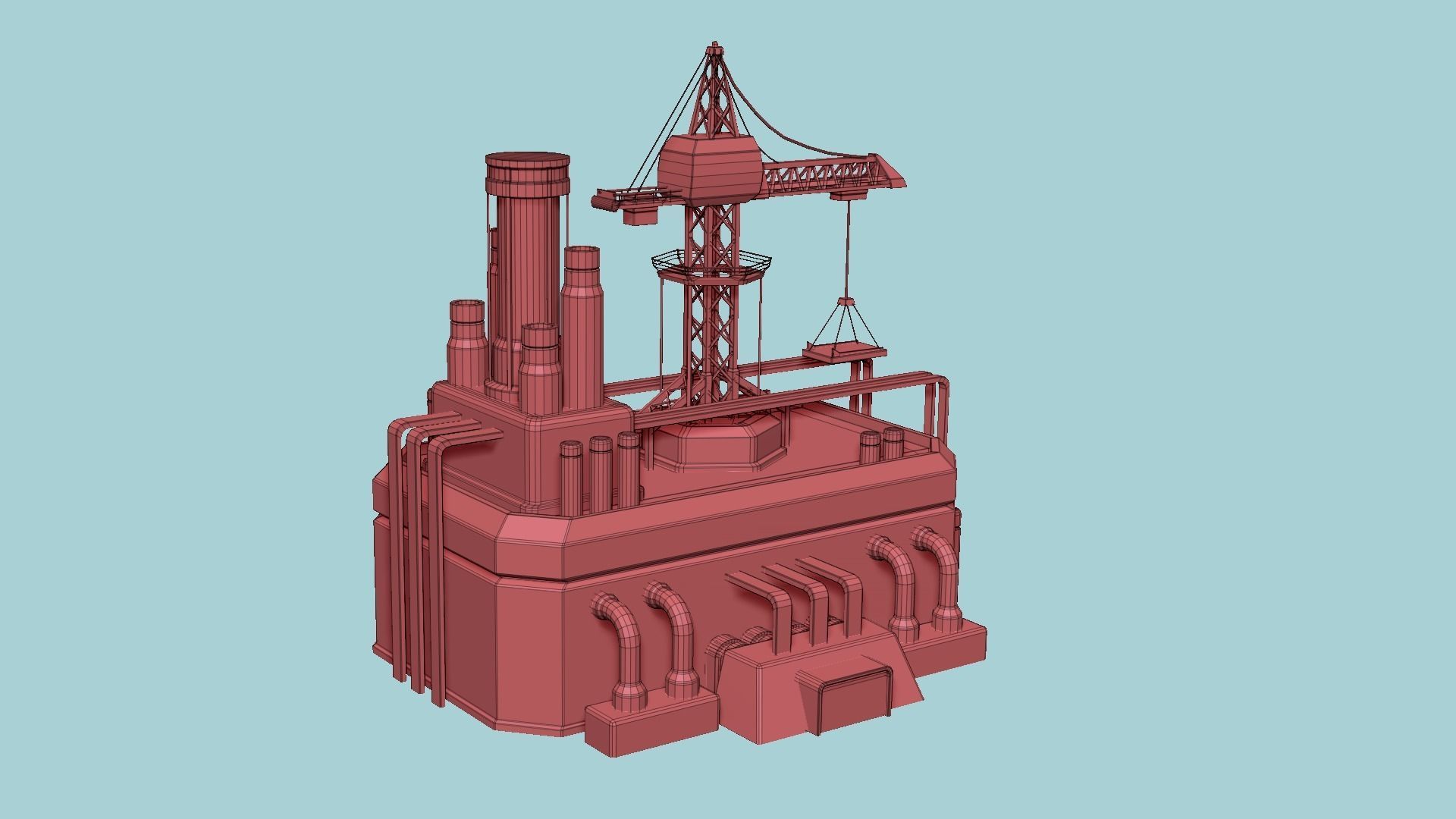 SciFi Factory A01 White Blue - Sci Fi Exterior Design Low-poly 3D model_17