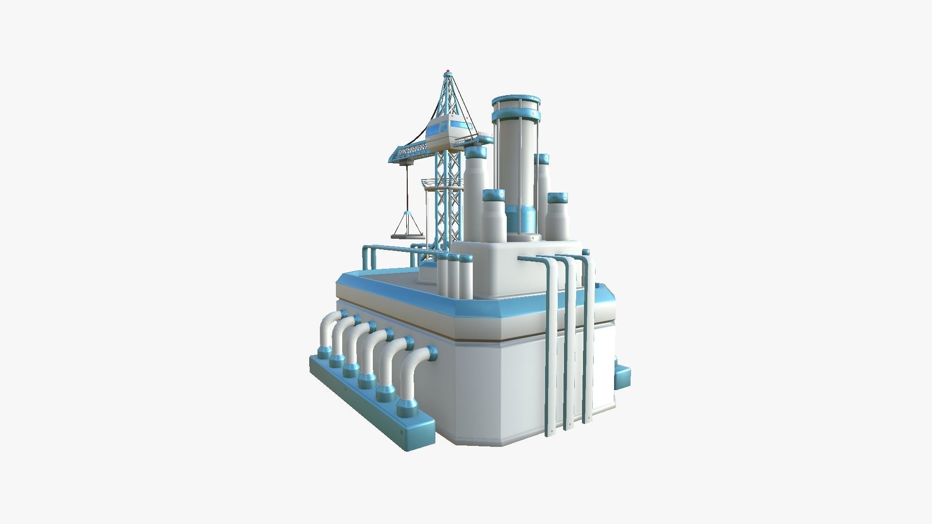 SciFi Factory A01 White Blue - Sci Fi Exterior Design Low-poly 3D model_4