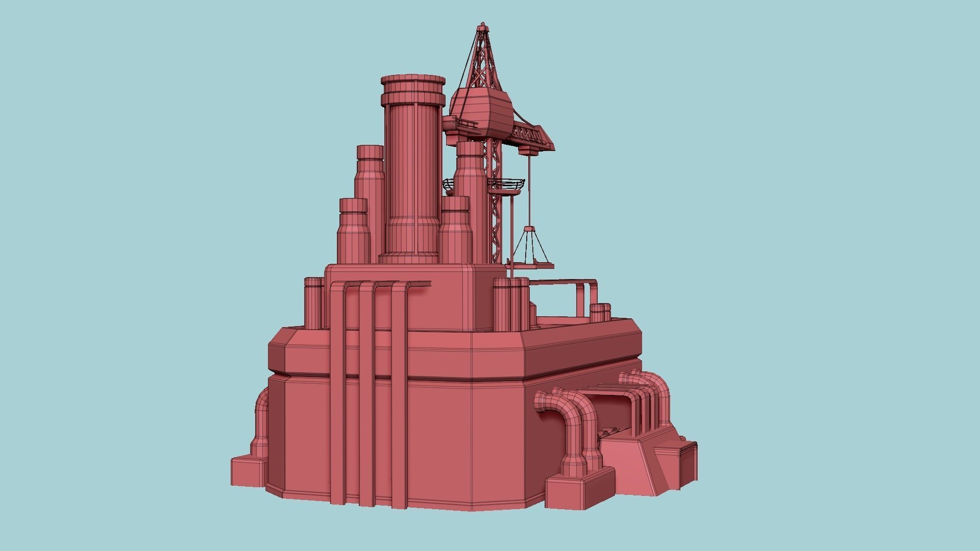 SciFi Factory A01 White Blue - Sci Fi Exterior Design Low-poly 3D model_19