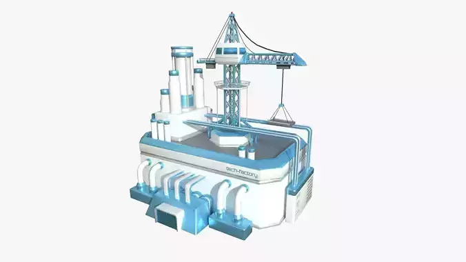 SciFi Factory A01 White Blue - Sci Fi Exterior Design Low-poly 3D model