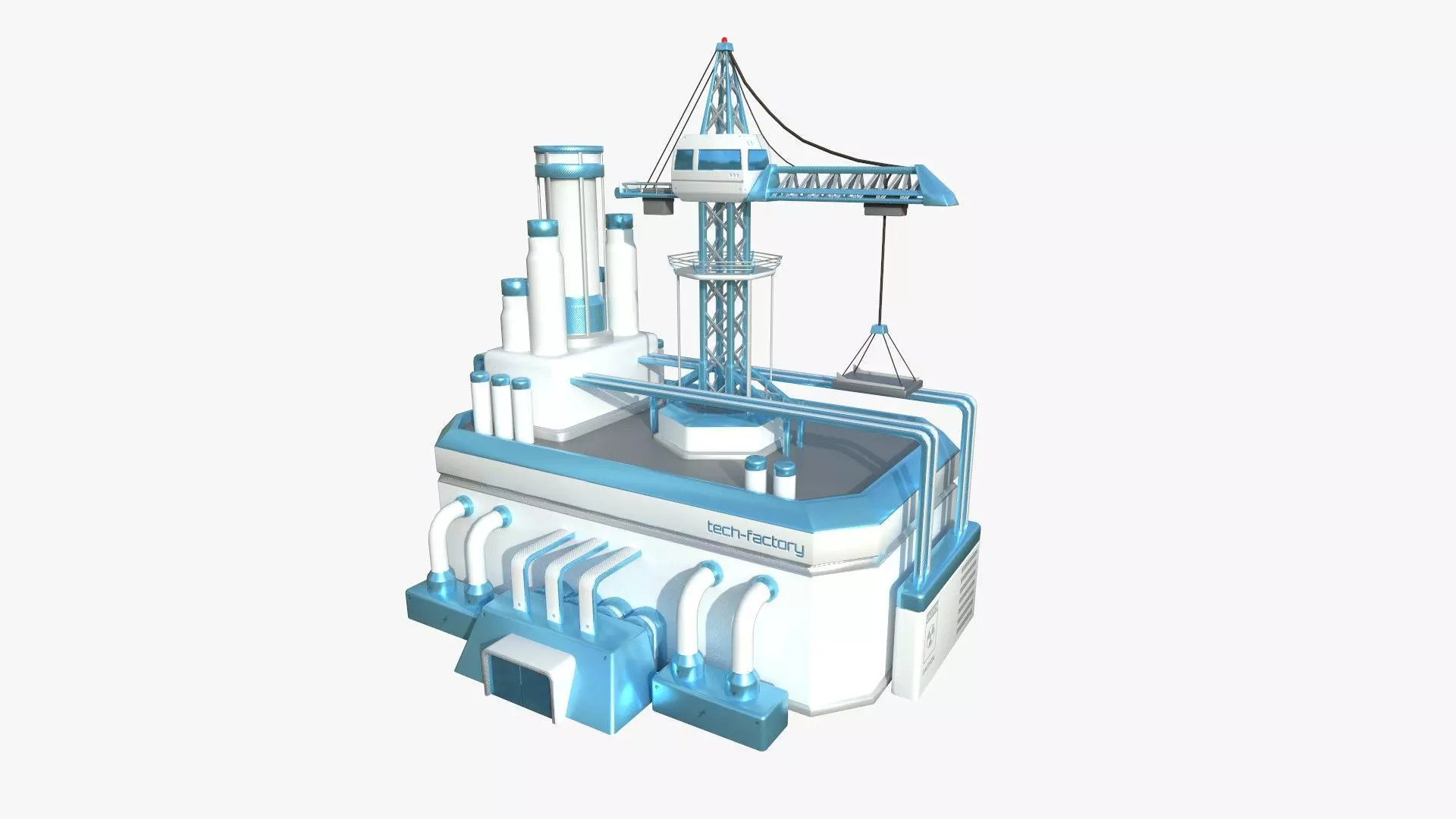 SciFi Factory A01 White Blue - Sci Fi Exterior Design Low-poly 3D model_0