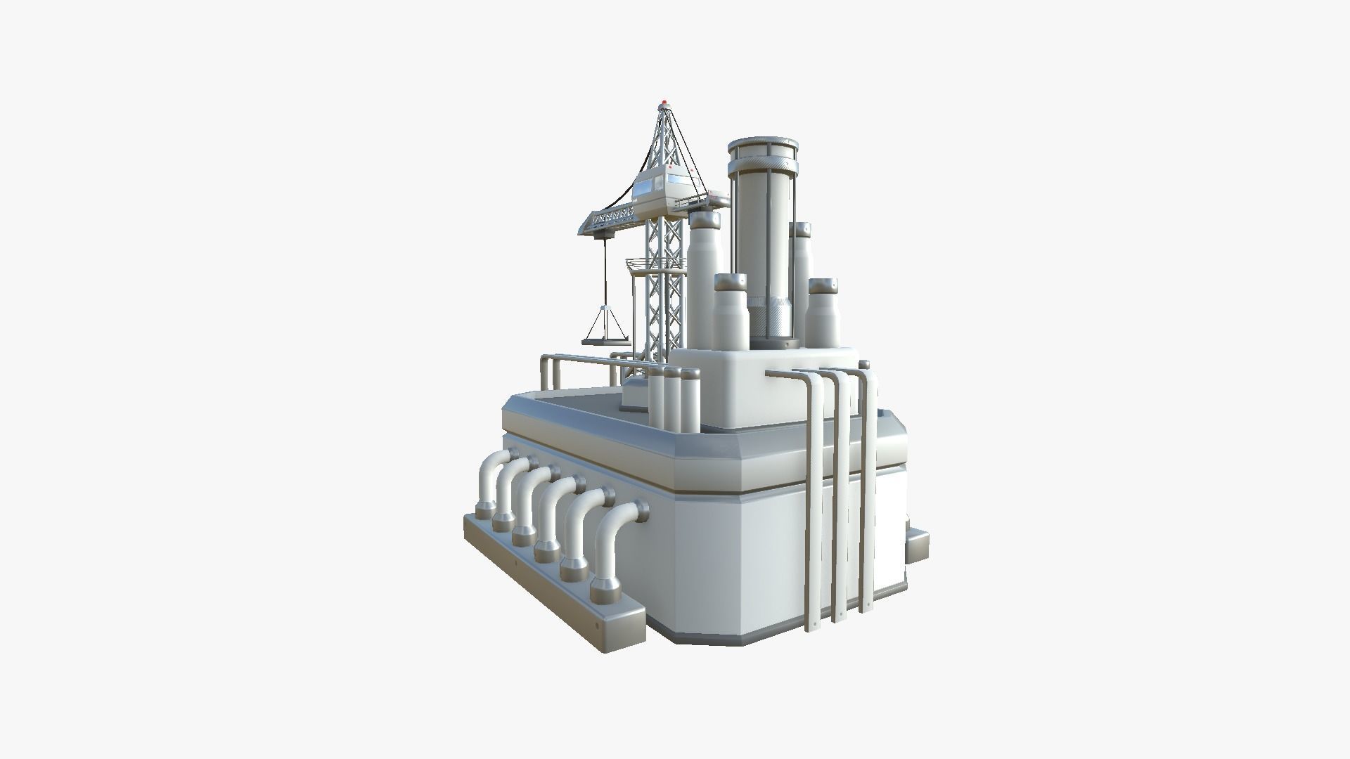 SciFi Factory A02 White Gray - Sci Fi Exterior Design Low-poly 3D model_4