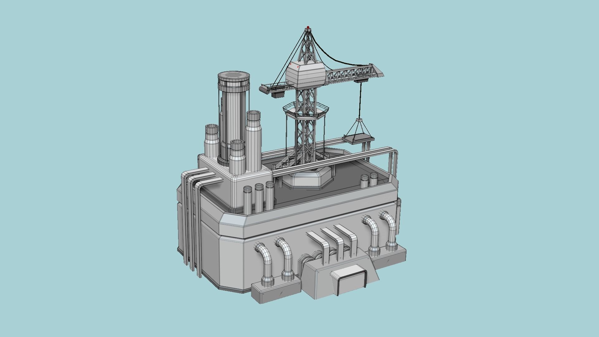SciFi Factory A02 White Gray - Sci Fi Exterior Design Low-poly 3D model_6