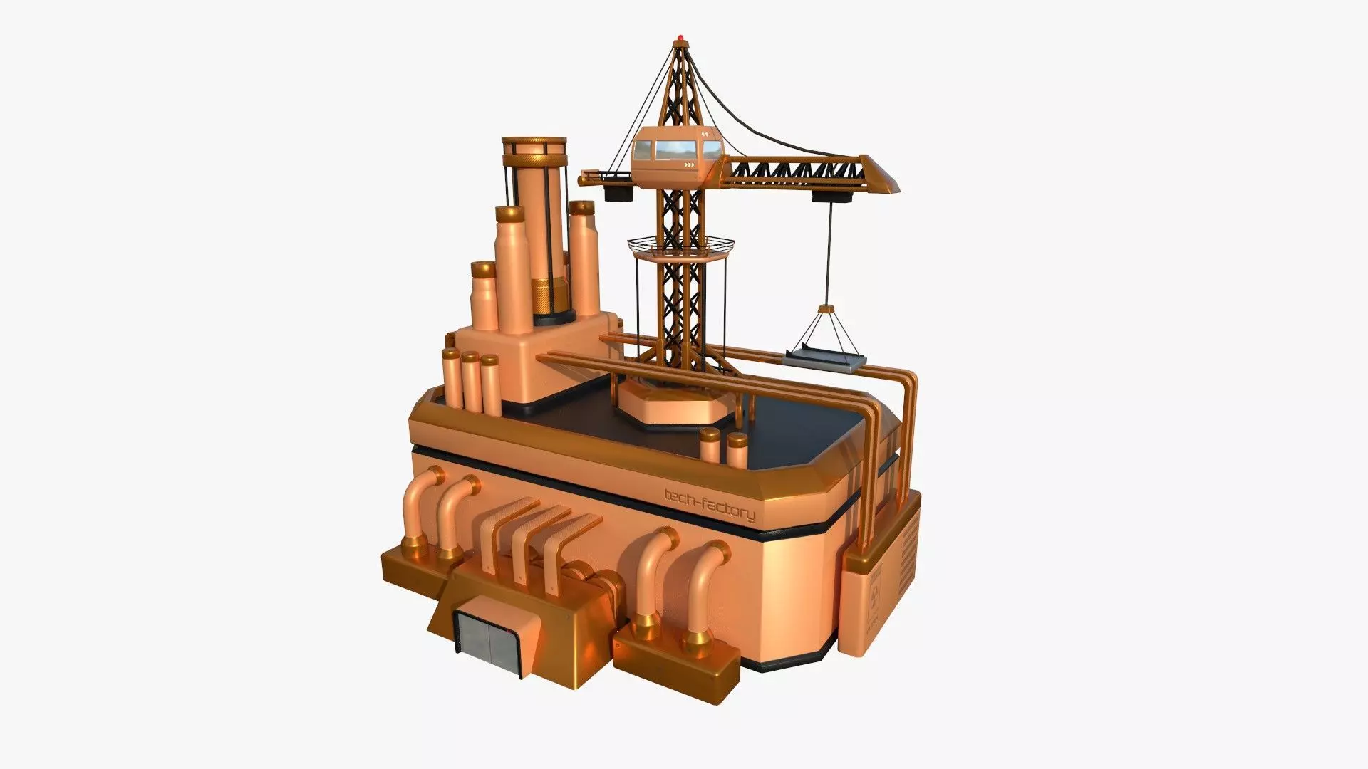 SciFi Factory A04 Orange - Sci Fi Exterior Design Low-poly 3D model_0