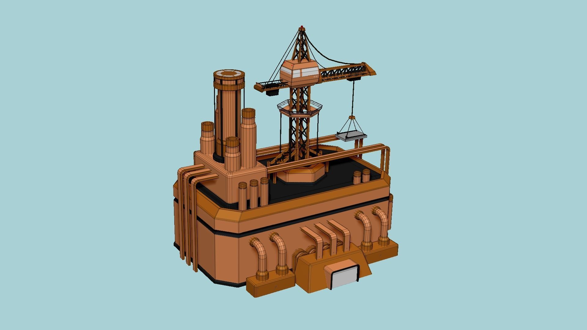 SciFi Factory A04 Orange - Sci Fi Exterior Design Low-poly 3D model_6