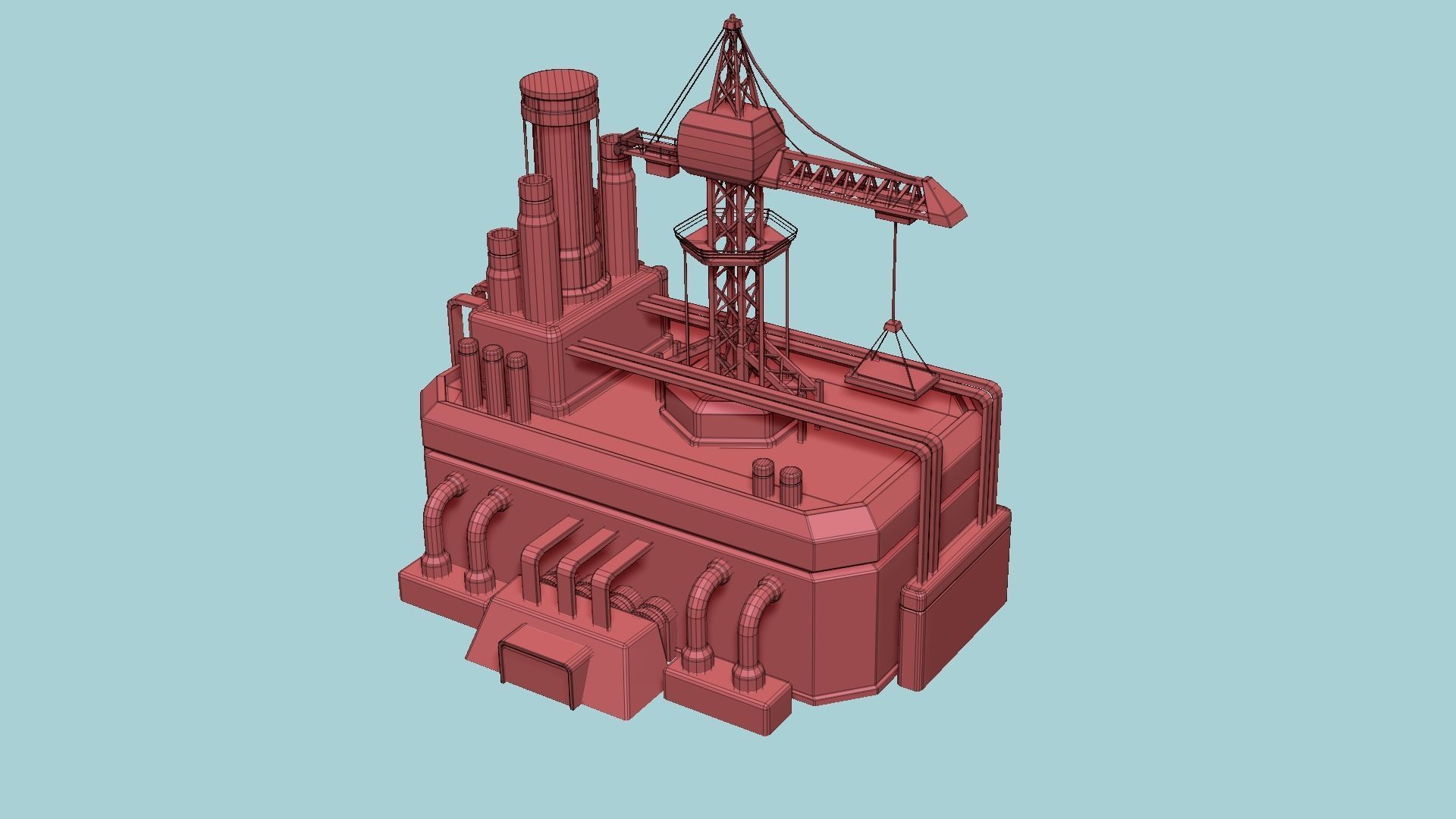 SciFi Factory A05 Red - Sci Fi Exterior Design Low-poly 3D model_15