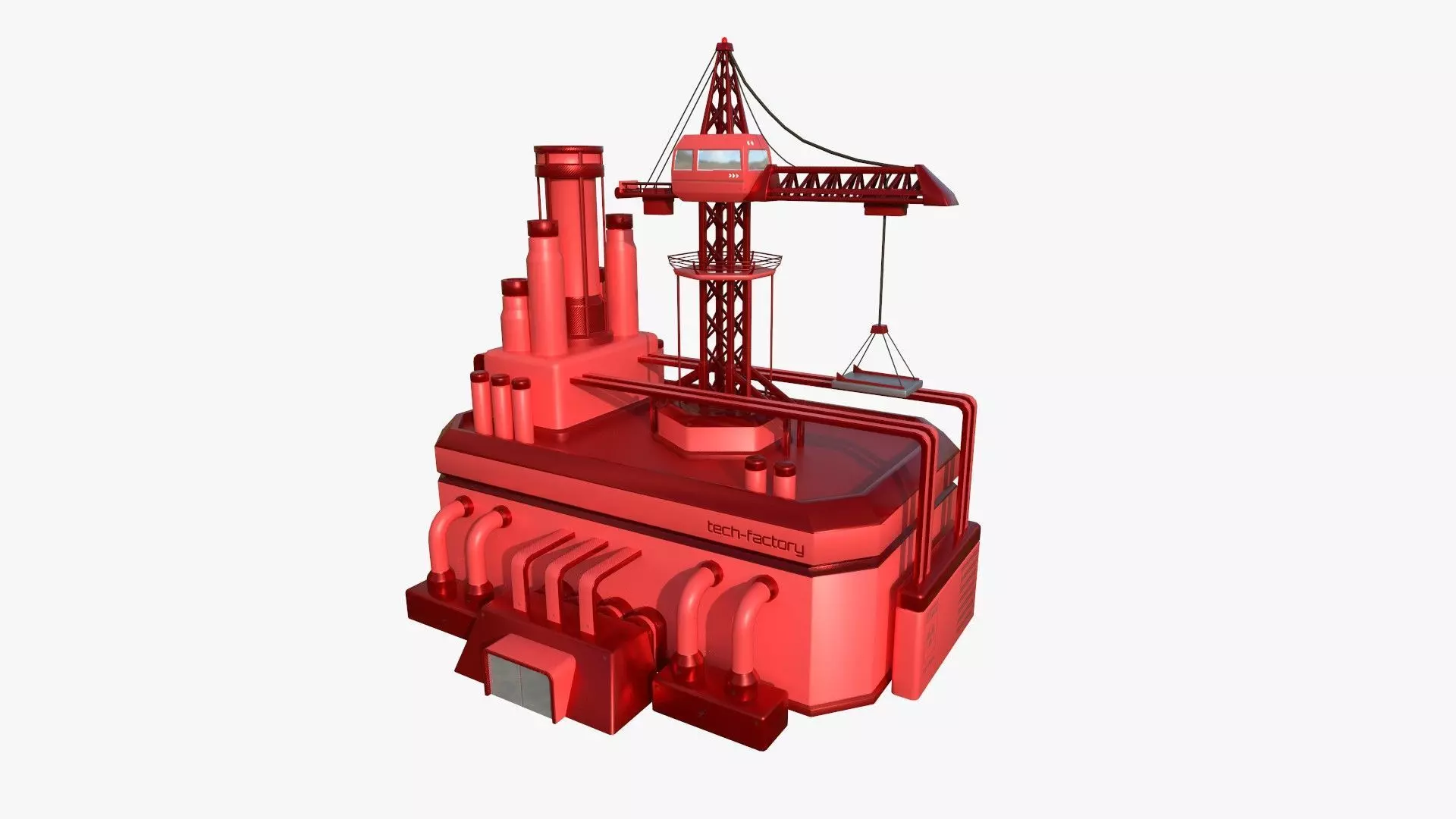 SciFi Factory A05 Red - Sci Fi Exterior Design Low-poly 3D model_0