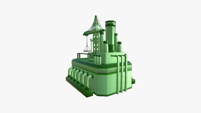 SciFi Factory A06 Green - Sci Fi Exterior Design Low-poly 3D model 5