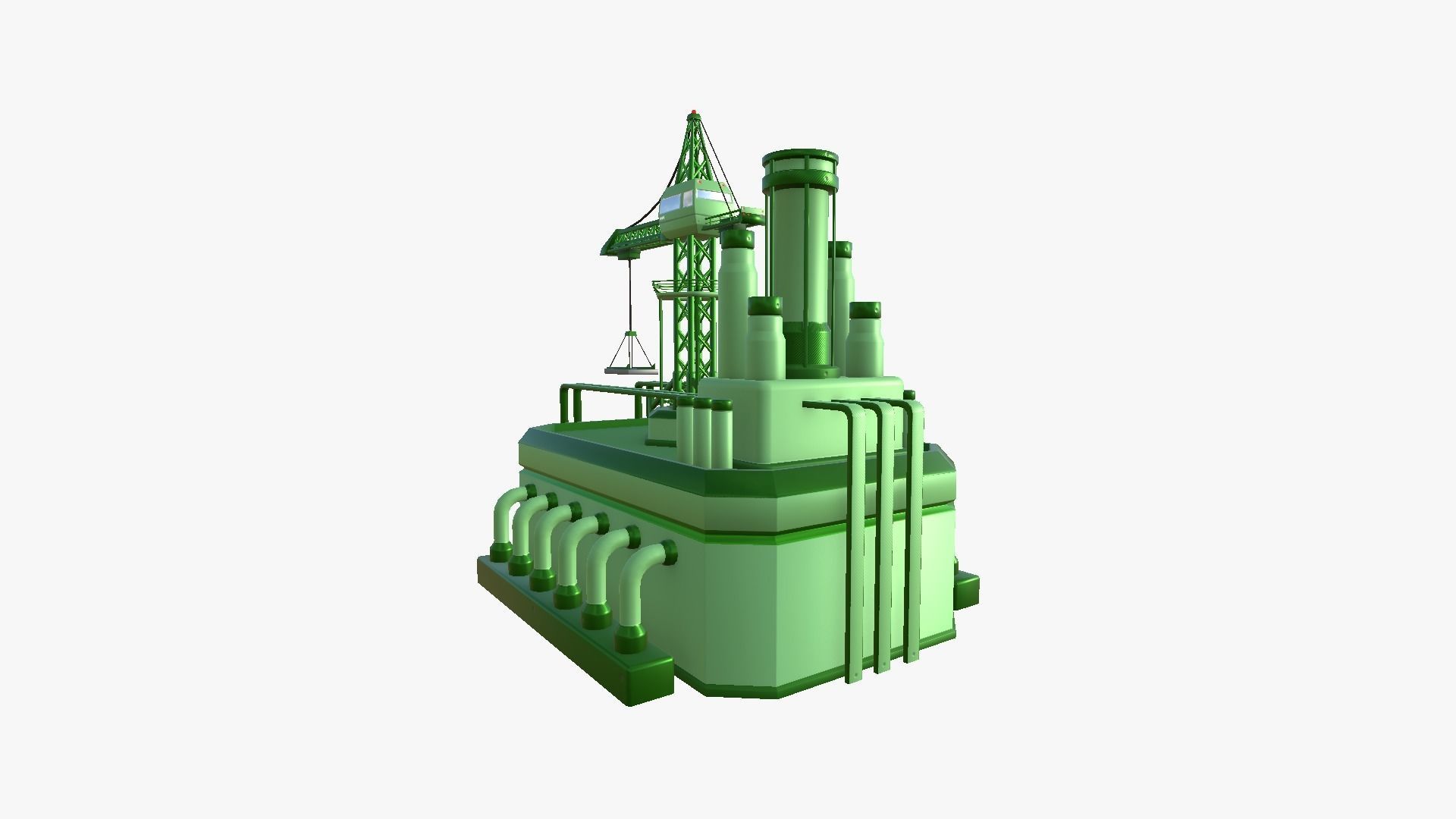 SciFi Factory A06 Green - Sci Fi Exterior Design Low-poly 3D model_4