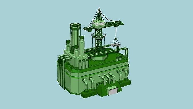 SciFi Factory A06 Green - Sci Fi Exterior Design Low-poly 3D model 7
