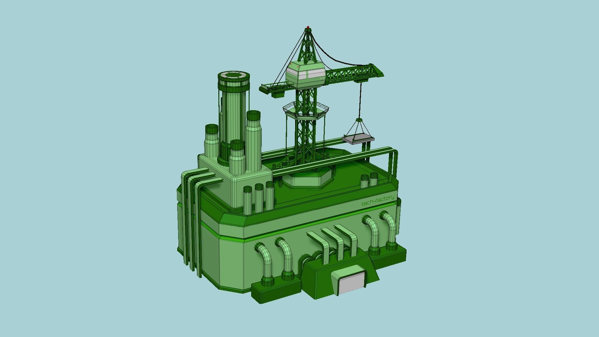 SciFi Factory A06 Green - Sci Fi Exterior Design Low-poly 3D model_6