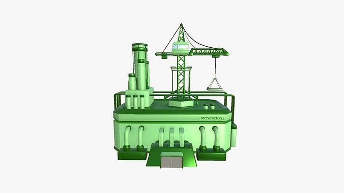 SciFi Factory A06 Green - Sci Fi Exterior Design Low-poly 3D model 2