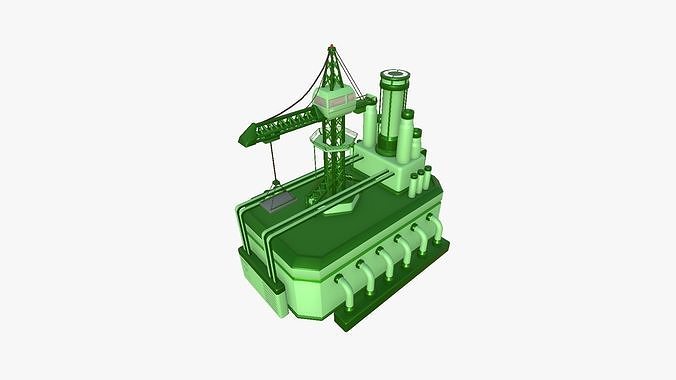 SciFi Factory A06 Green - Sci Fi Exterior Design Low-poly 3D model 4