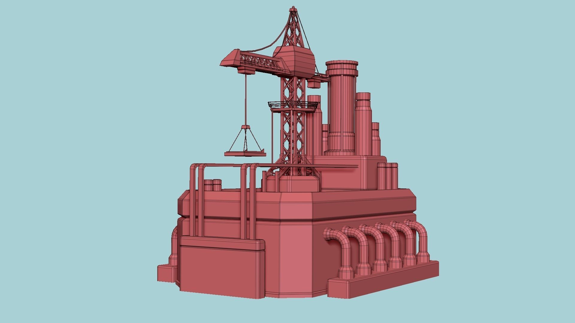 SciFi Factory A06 Green - Sci Fi Exterior Design Low-poly 3D model_20