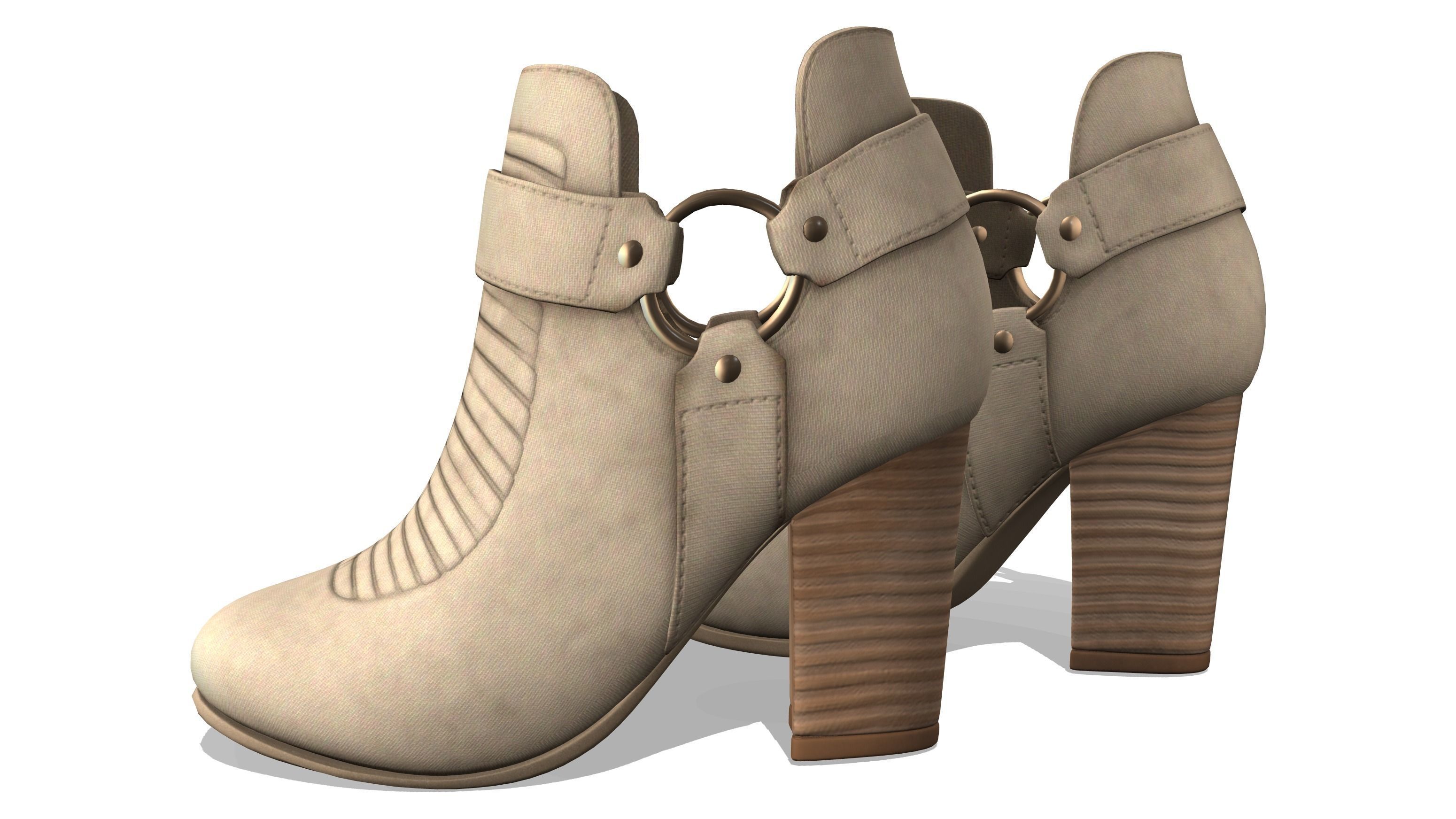 Faux Suede Cap Toe Ankle Boots Low-poly 3D model_3