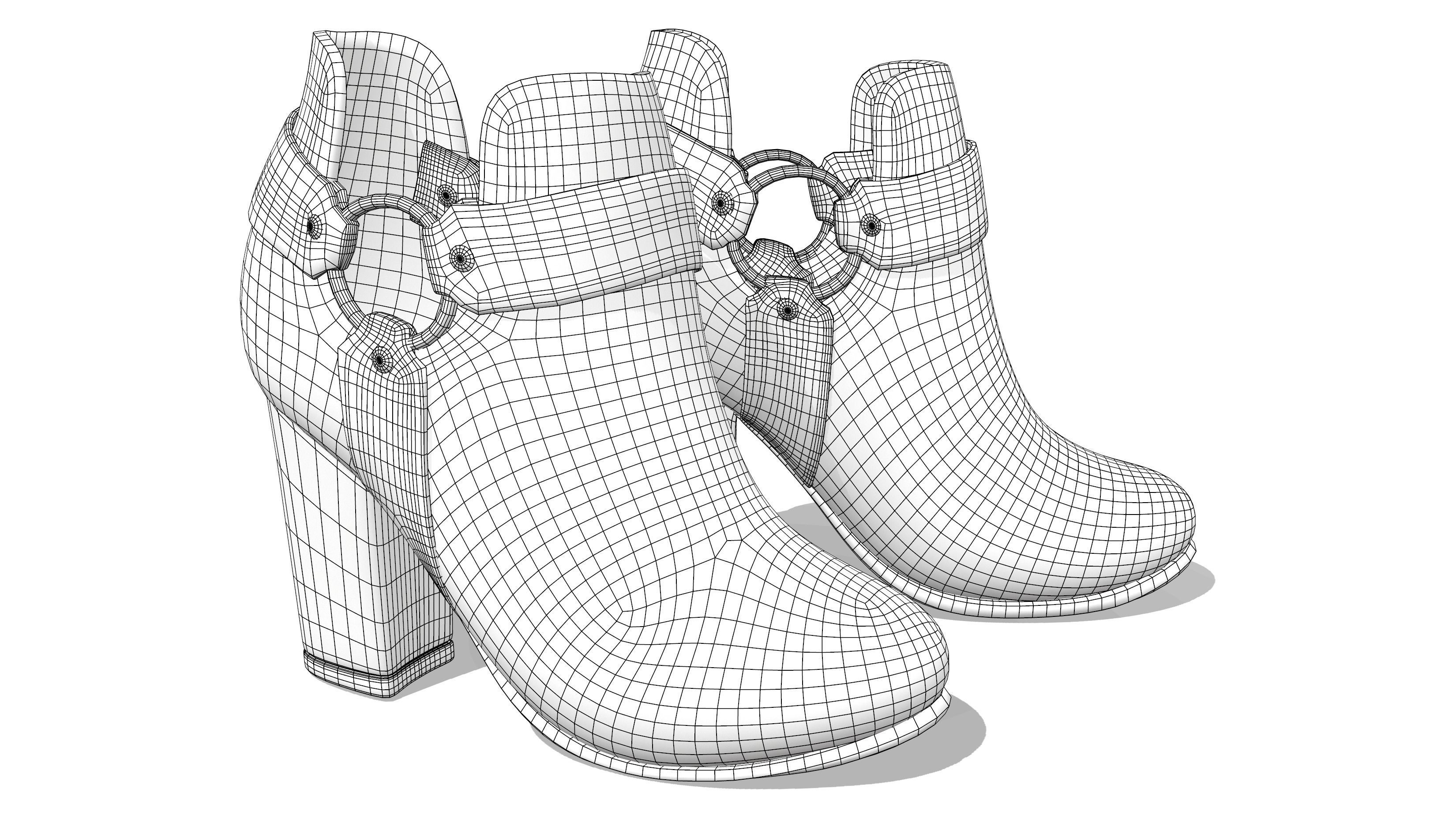 Faux Suede Cap Toe Ankle Boots Low-poly 3D model_6