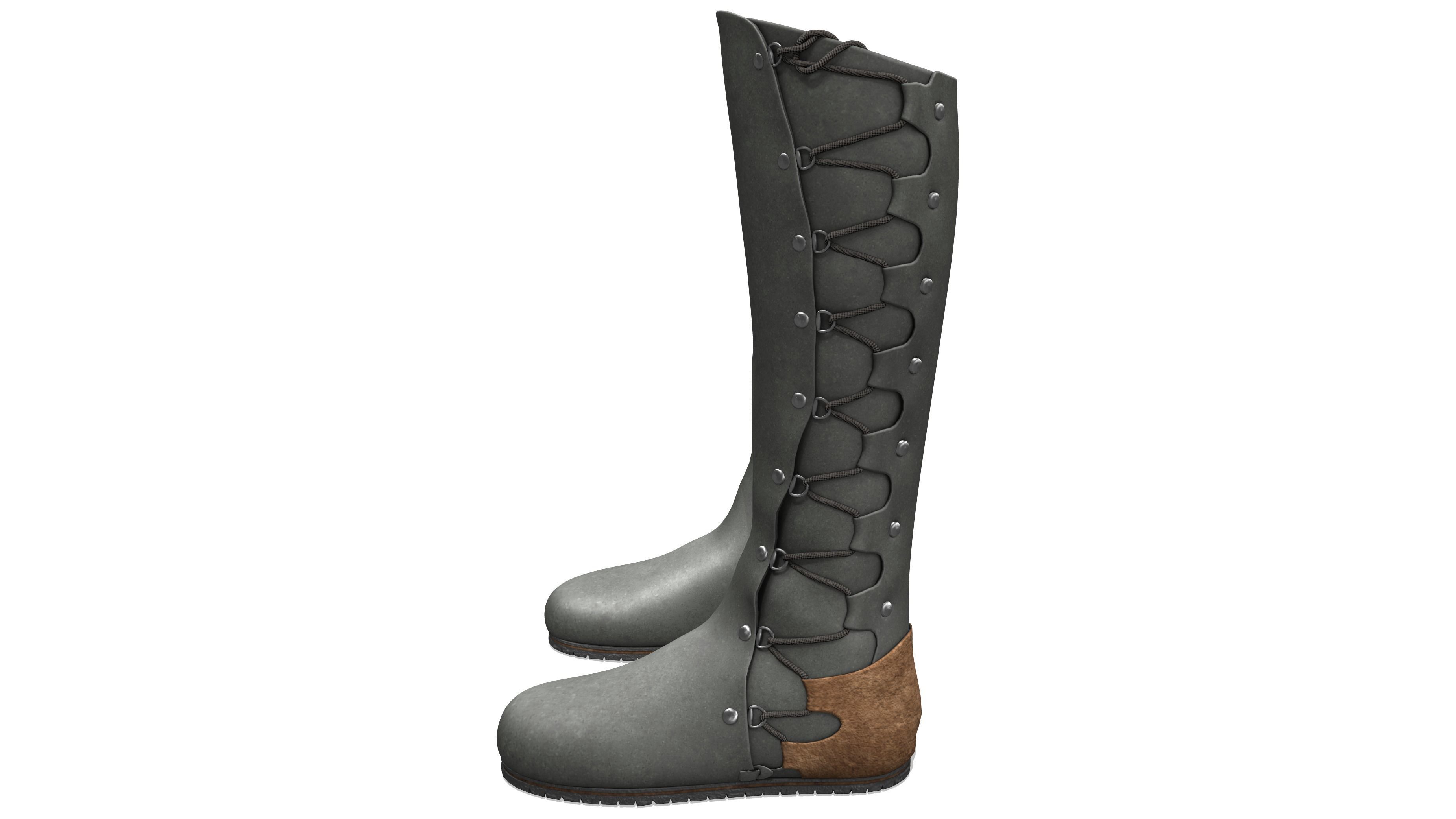 High Boots Lace-Up Long Boots with Chunky Block Heels Low-poly 3D model_3