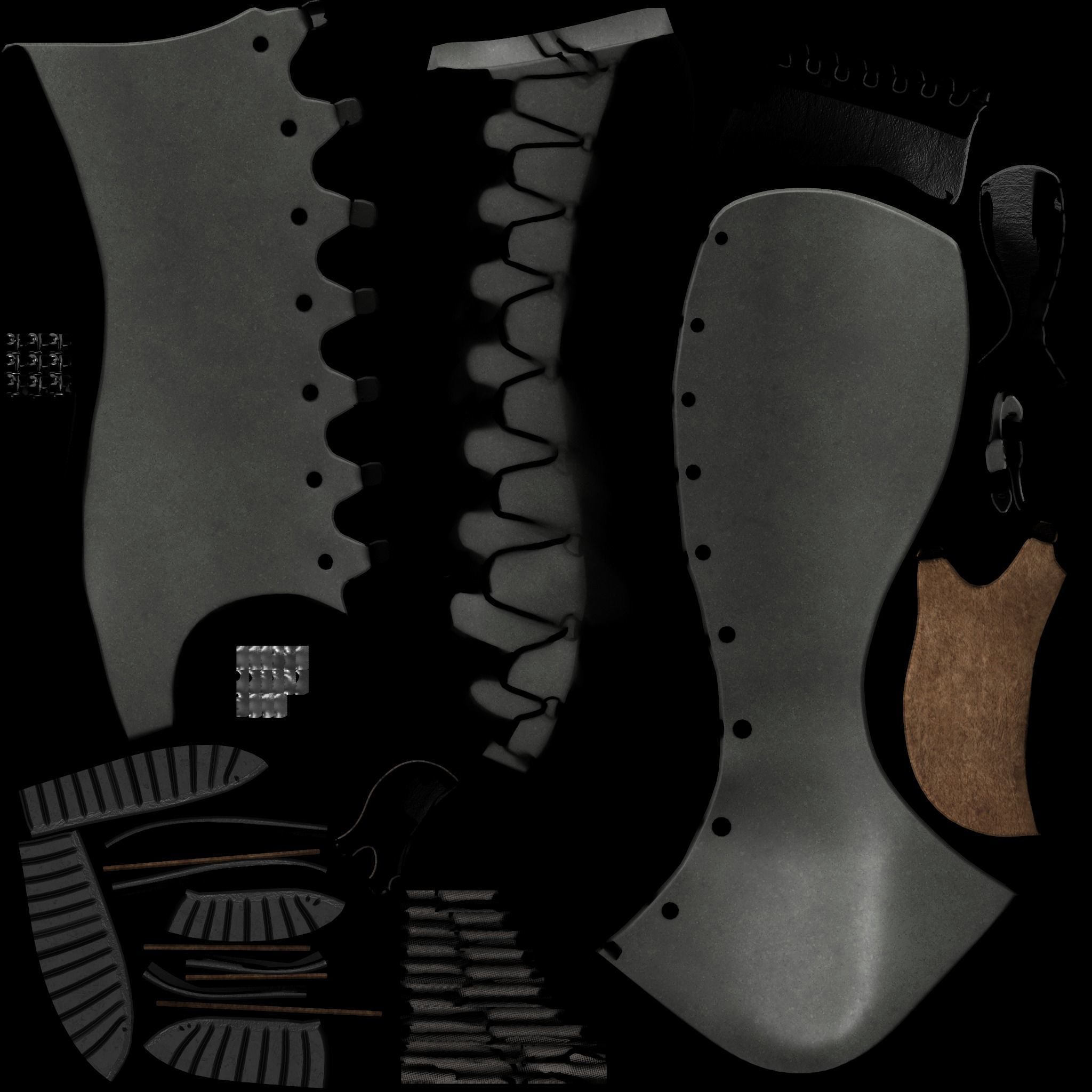 High Boots Lace-Up Long Boots with Chunky Block Heels Low-poly 3D model_9