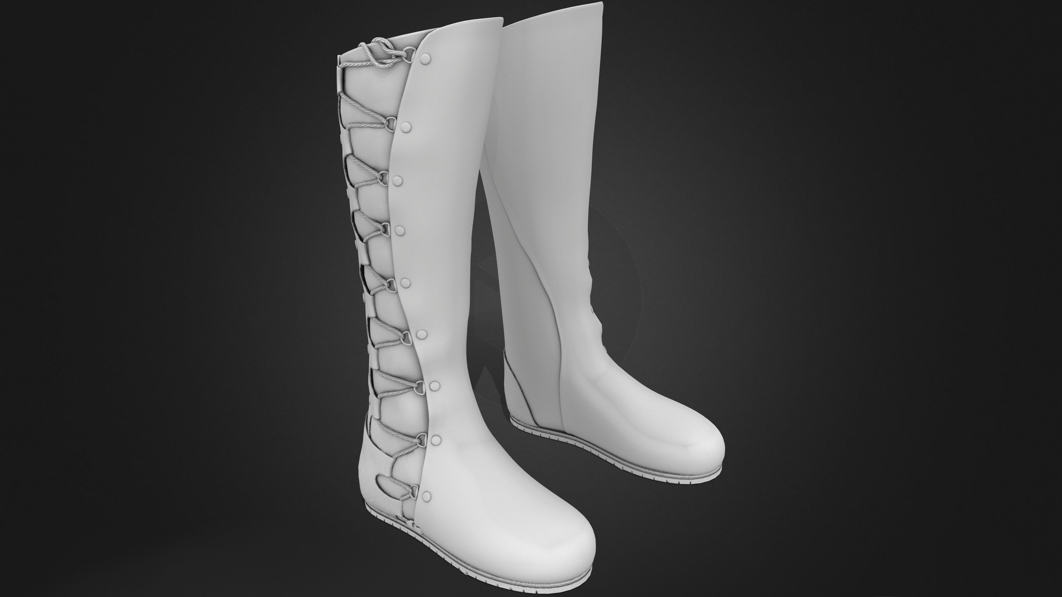 High Boots Lace-Up Long Boots with Chunky Block Heels Low-poly 3D model_8