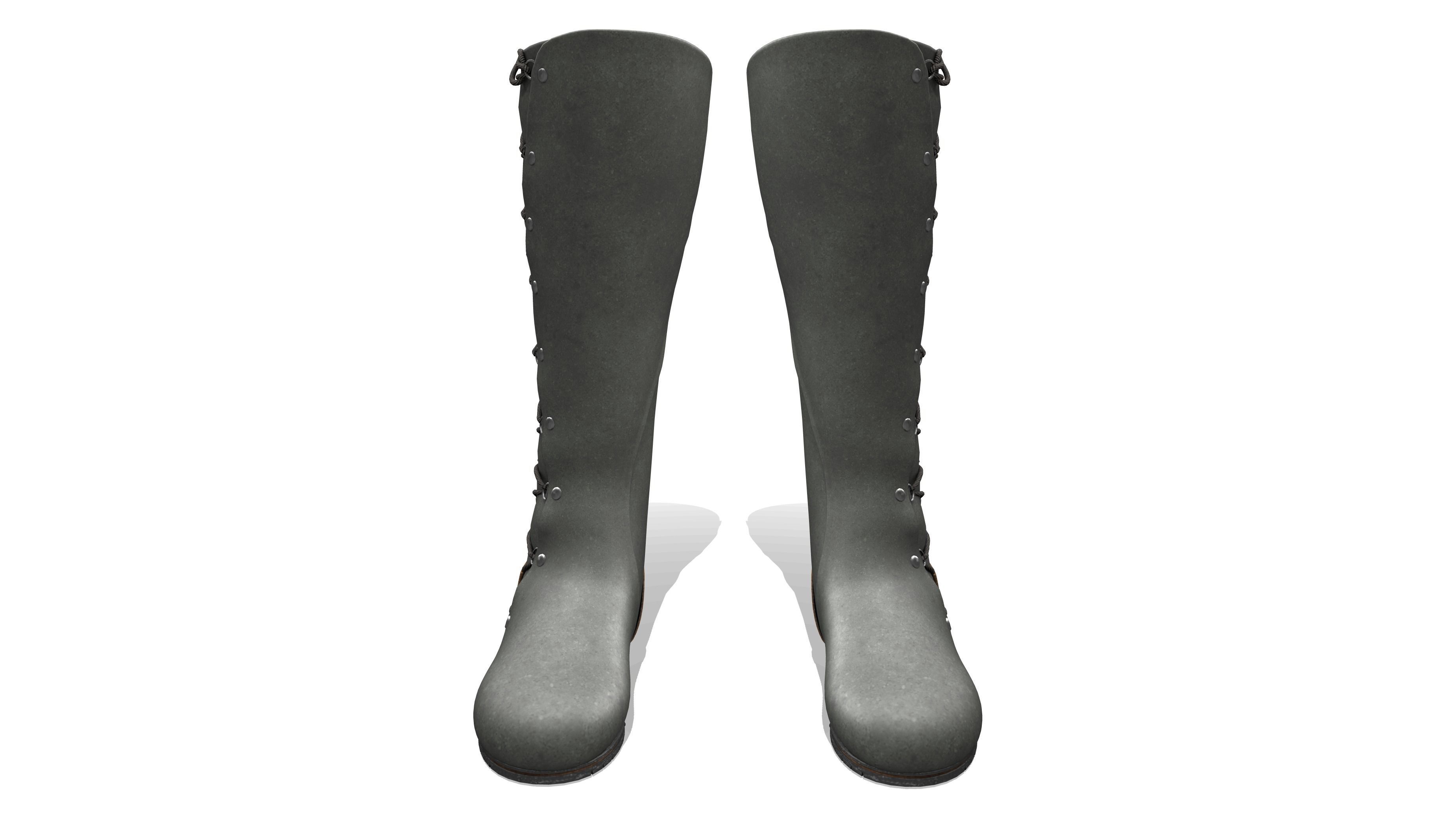 High Boots Lace-Up Long Boots with Chunky Block Heels Low-poly 3D model_2