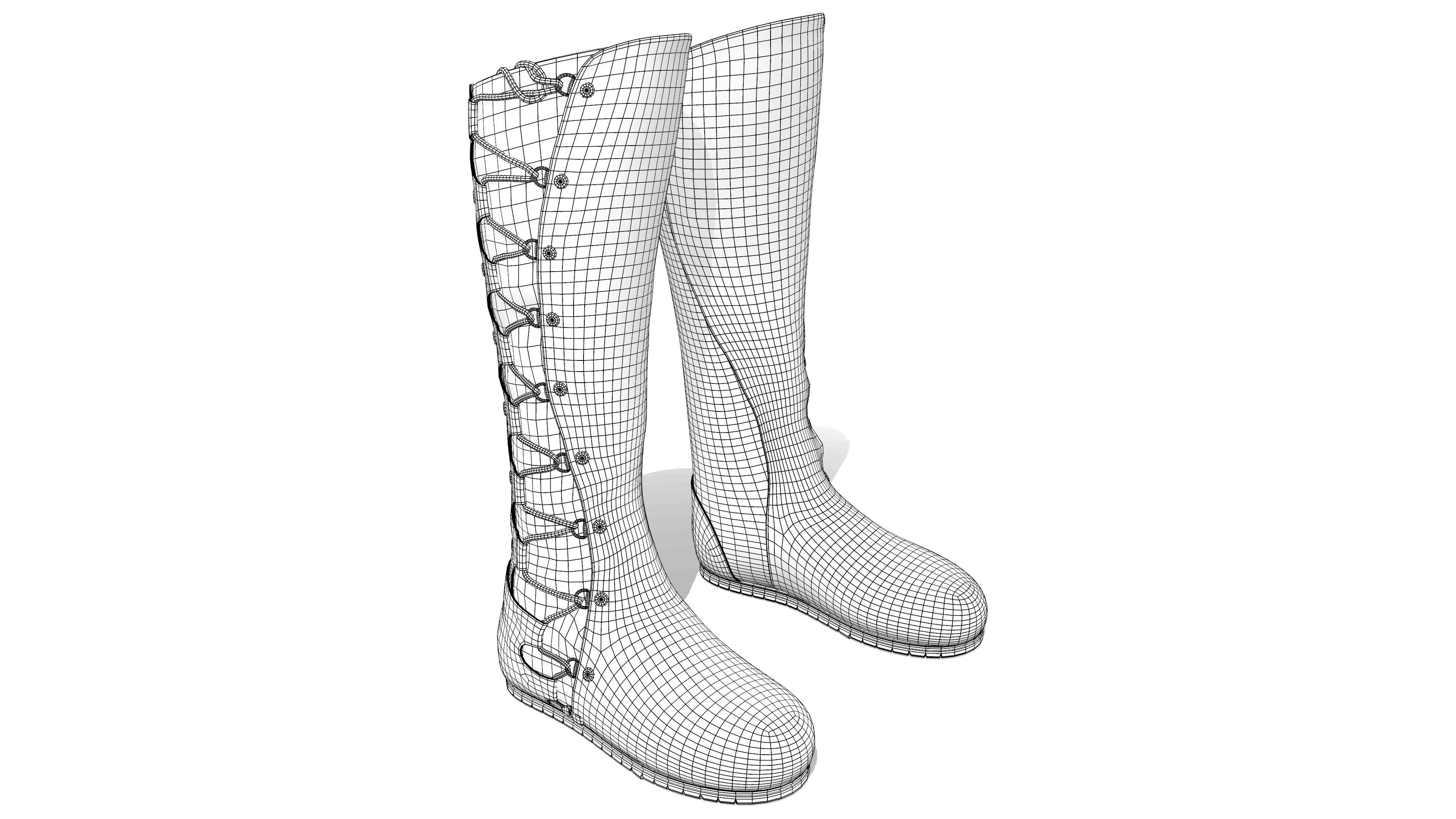 High Boots Lace-Up Long Boots with Chunky Block Heels Low-poly 3D model_6