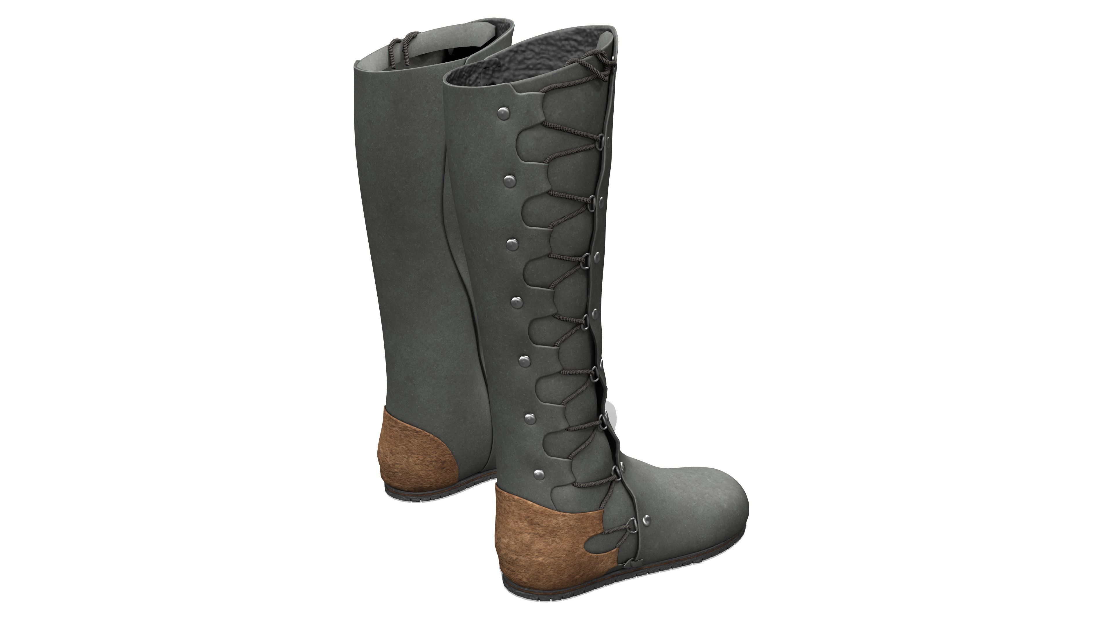 High Boots Lace-Up Long Boots with Chunky Block Heels Low-poly 3D model_5