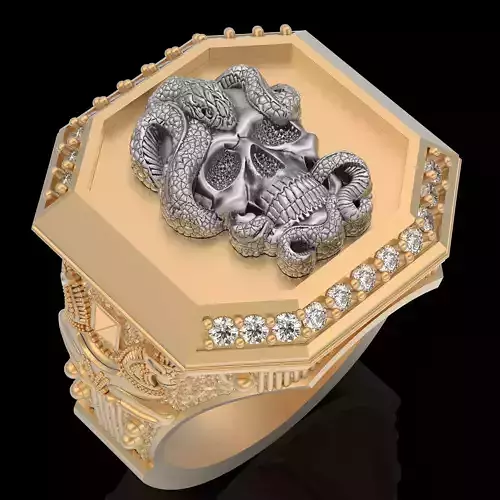 Skull snake ring  gold sterling printable jewelry 3D model