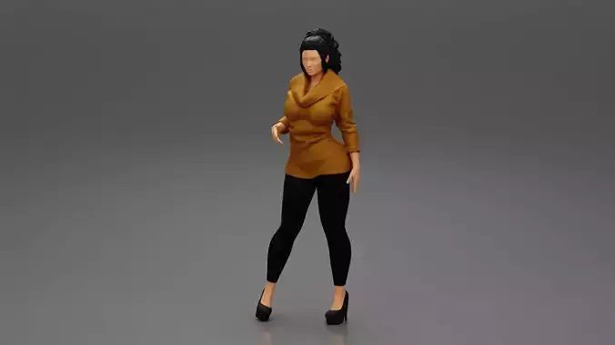 Beautiful Brunette Woman in Sweater and high heels