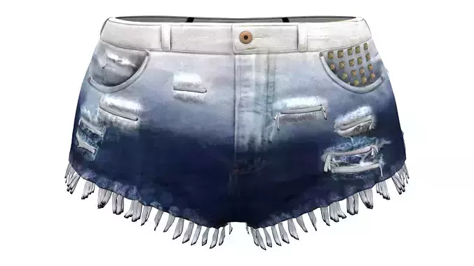 Short Denim Pants With Front And Back Rivets