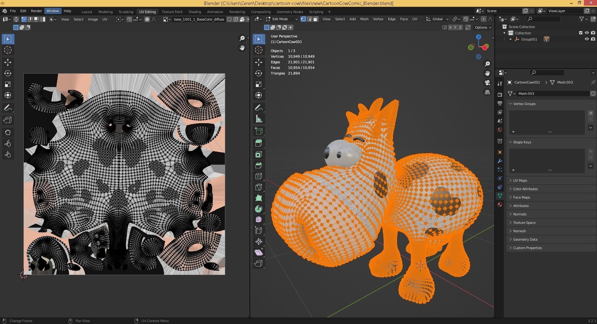 Animal Cartoon Cow - Low Poly Comic Unwapped 4K Low-poly 3D model_7