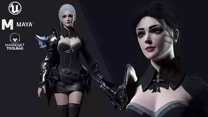 Bishop - Game Ready female character in armor and holding sword