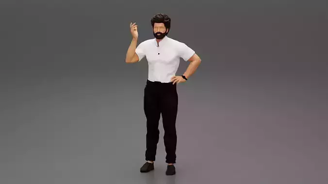 handsome stylish man dressed in shirt and trousers posing