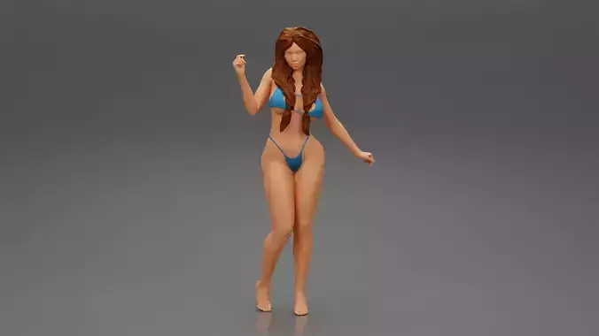 Sexy woman with long hair in bikini 3D print model