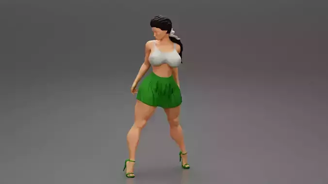 Sexy Woman with Beautiful Body Wearing Mini Skirt and Bra