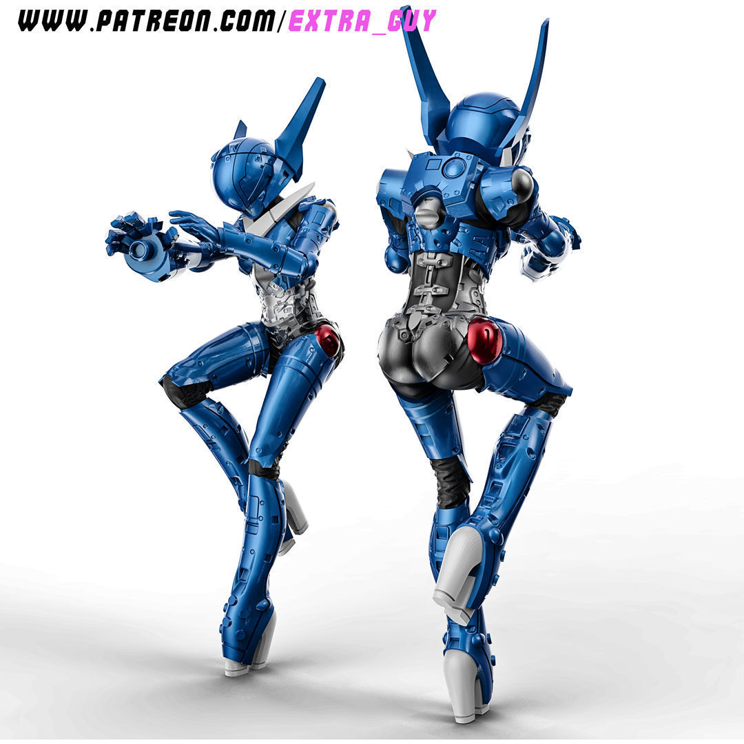 Priss in Hardsuit 2 Poses and  Bike 100mm 3D print model_4