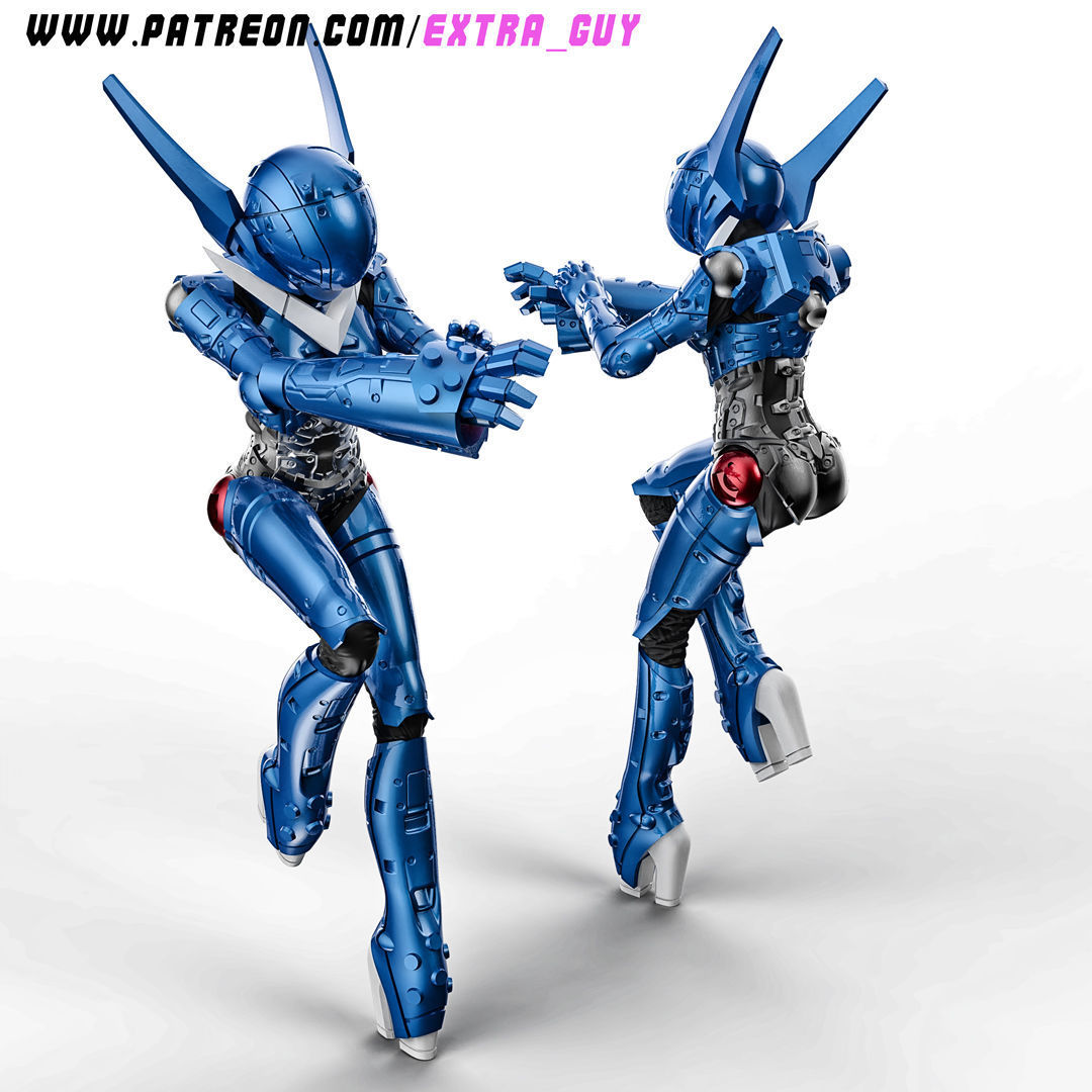 Priss in Hardsuit 2 Poses and  Bike 100mm 3D print model_5