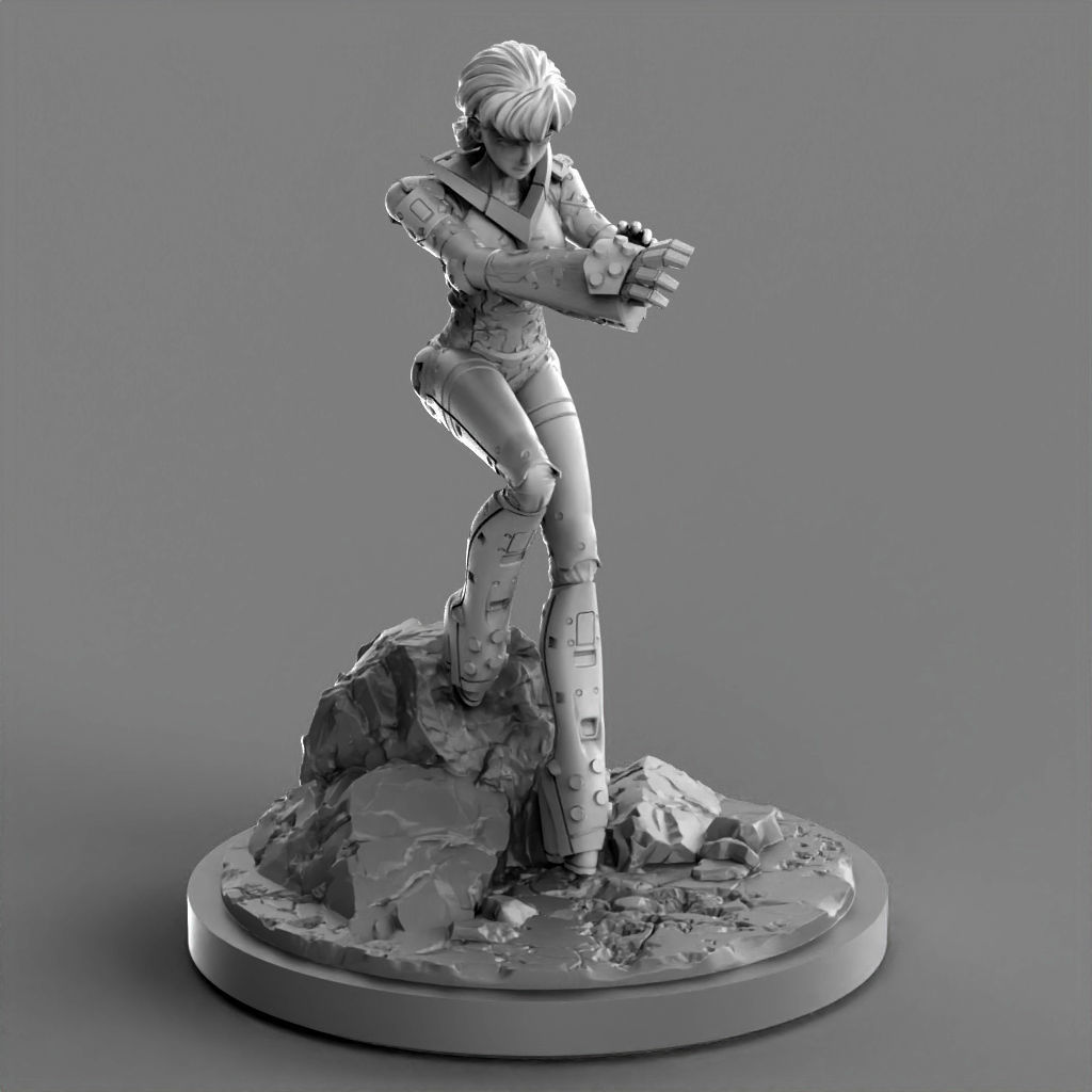 Priss in Hardsuit 2 Poses and  Bike 100mm 3D print model_9