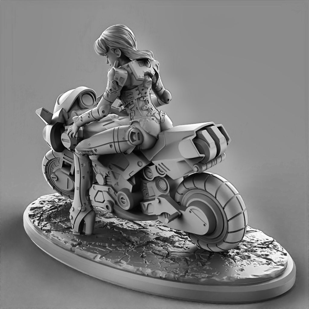Priss in Hardsuit 2 Poses and  Bike 100mm 3D print model_6