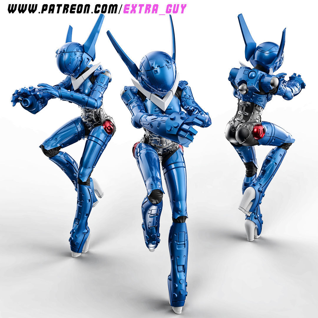 Priss in Hardsuit 2 Poses and  Bike 100mm 3D print model_3