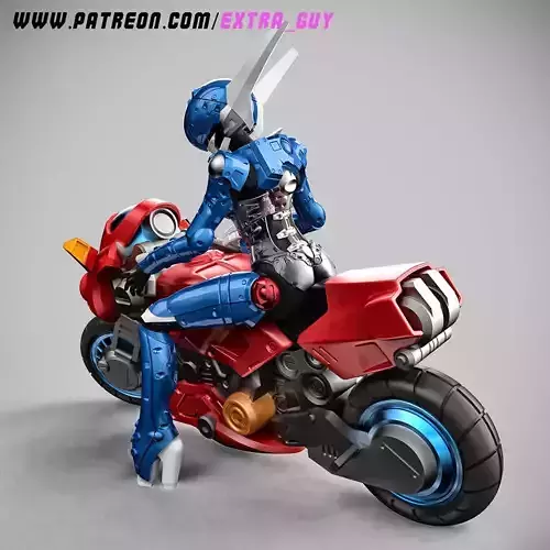 Priss in Hardsuit 2 Poses and  Bike 32mm Scale