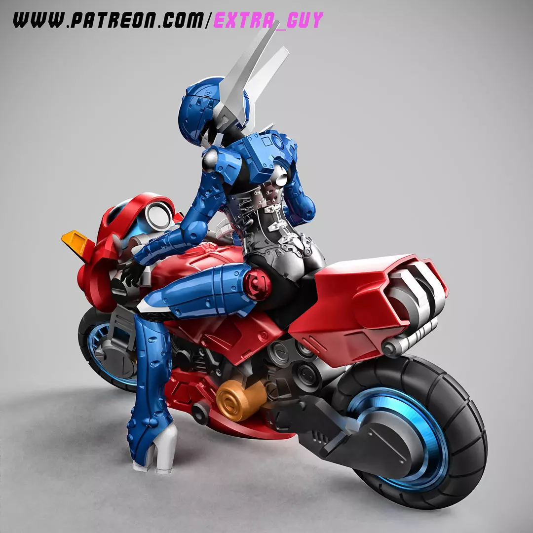 Priss in Hardsuit 2 Poses and Bike 32mm Scale 3D print model