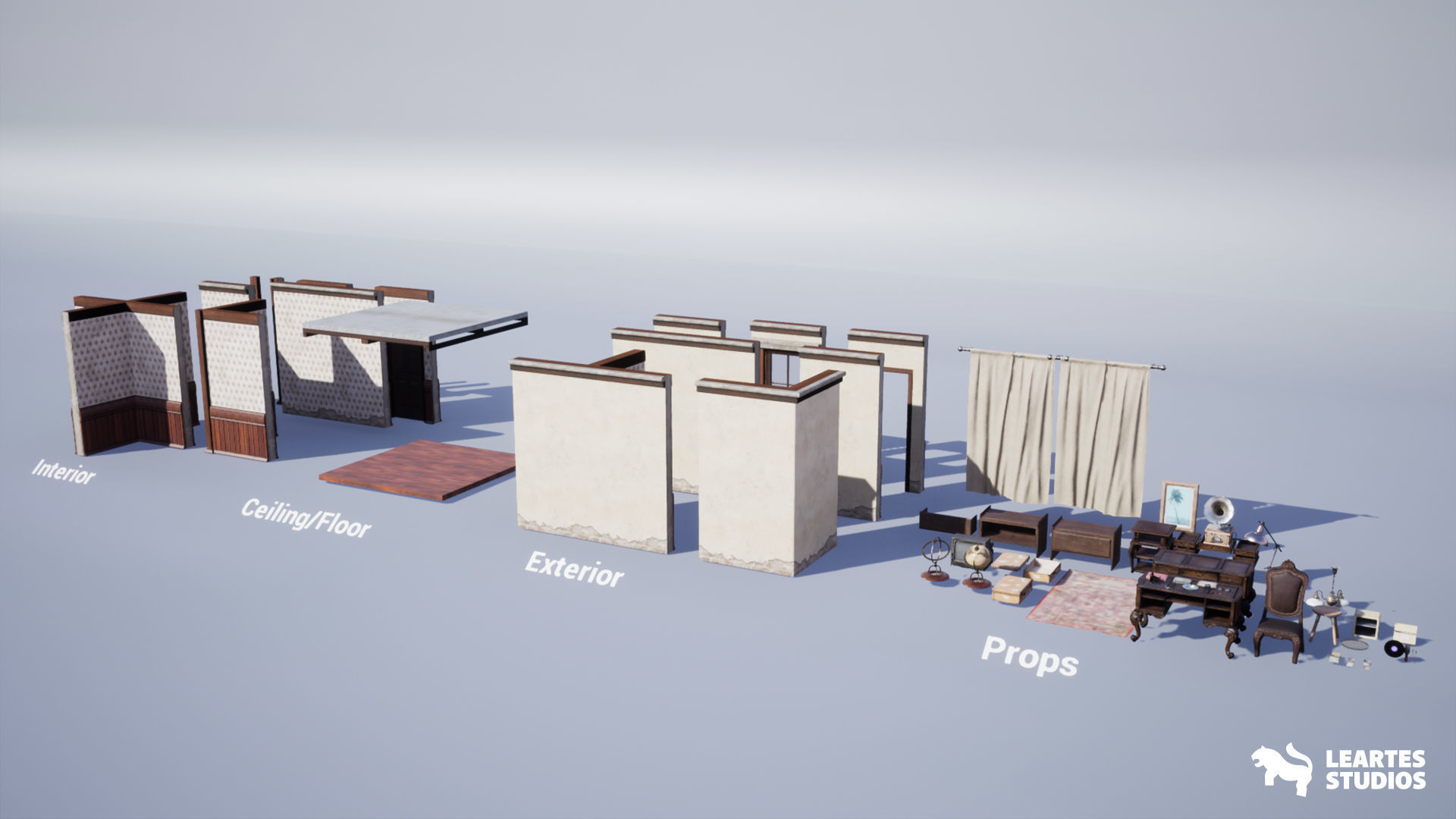 Vintage Room Environment Low-poly 3D model_16