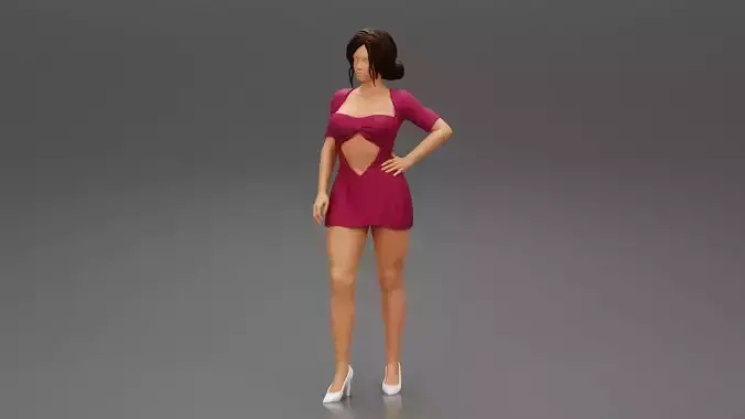 Beautiful Woman in Short Evening Mini Dress