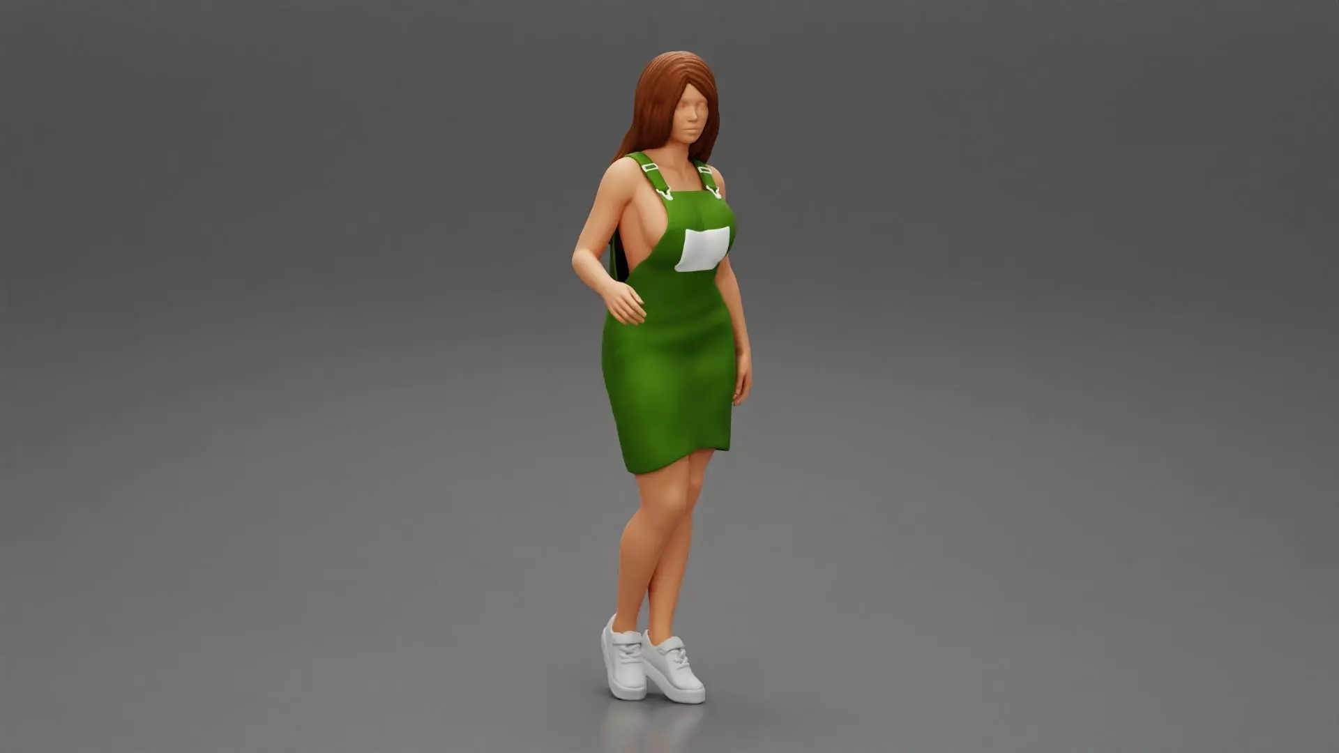 girl in denim jumpsuit over body 3D print model