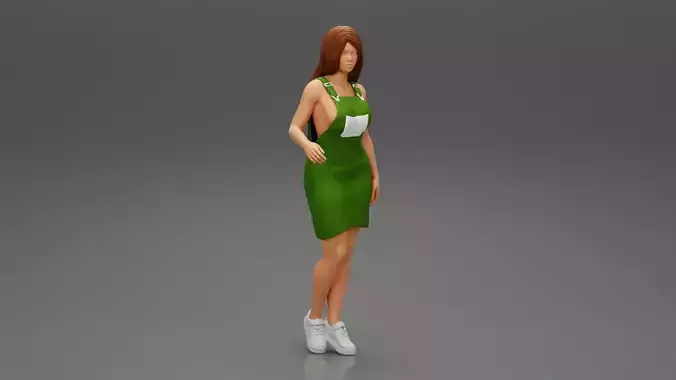 Sexy girl in denim jumpsuit over naked body