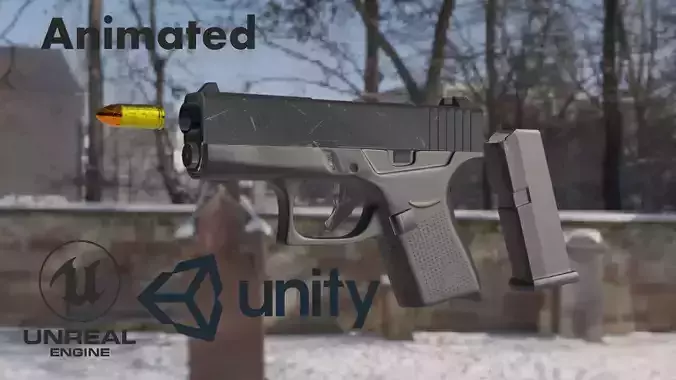 animated lowpoly glock43 pistol